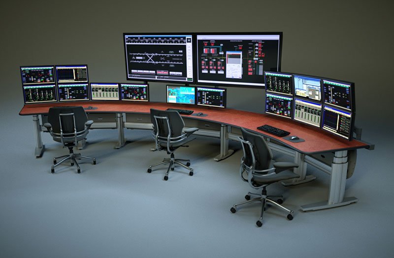 3 position linked SmartTrac with curved desktop